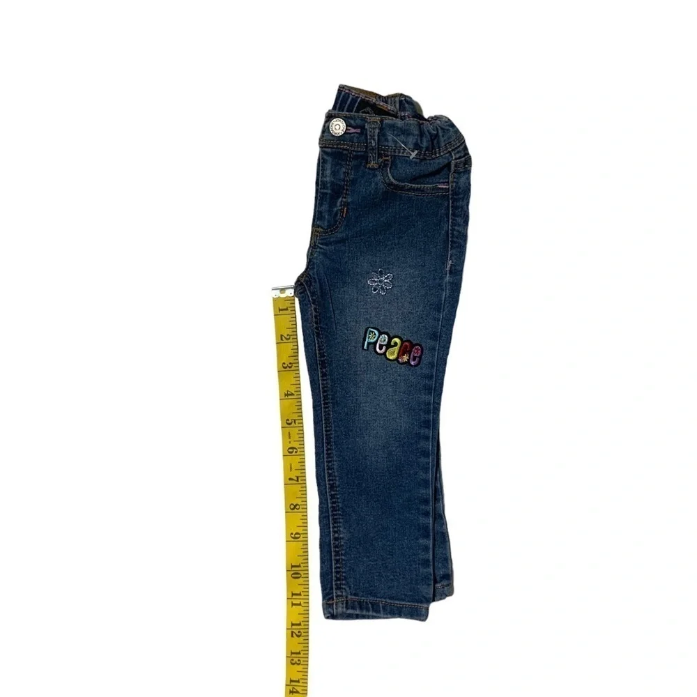 Jordache Jean Retro Hippie 60’s Distressed Dark Wash Embroidered Patches Girl 2T